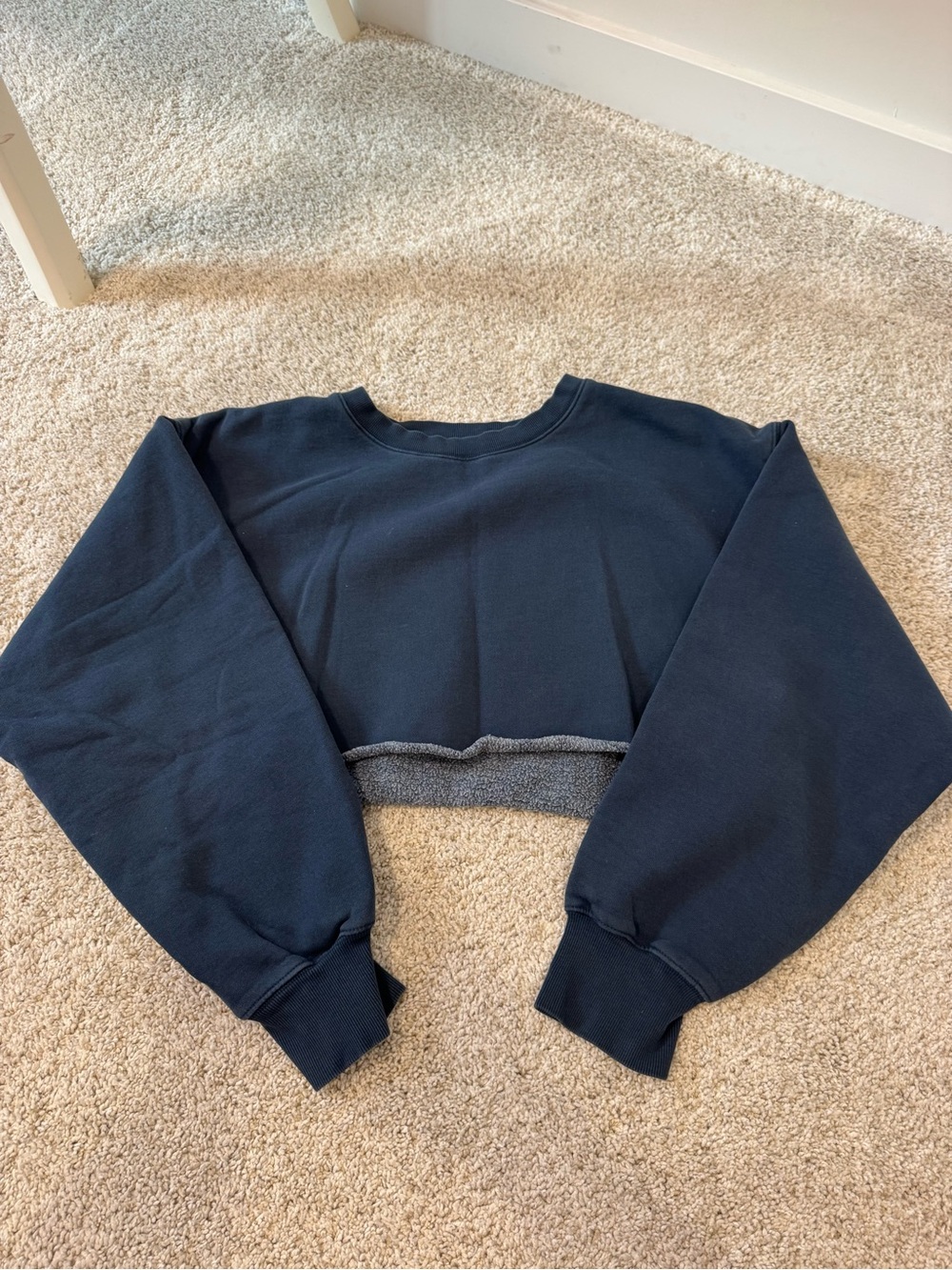 TNA Sweat Fleece Cropped Crewneck Sweatshirt - Navy